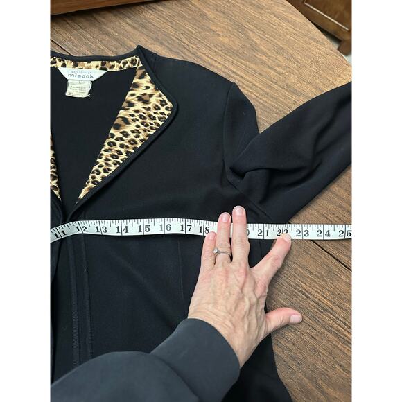 Exclusively Misook Animal Print Trim Long Cardigan Knit Sweater Black Brown L - Picture 9 of 11